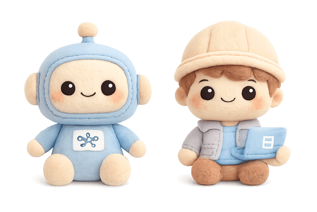 AI Agent and Engineer mascots - Logicos Software