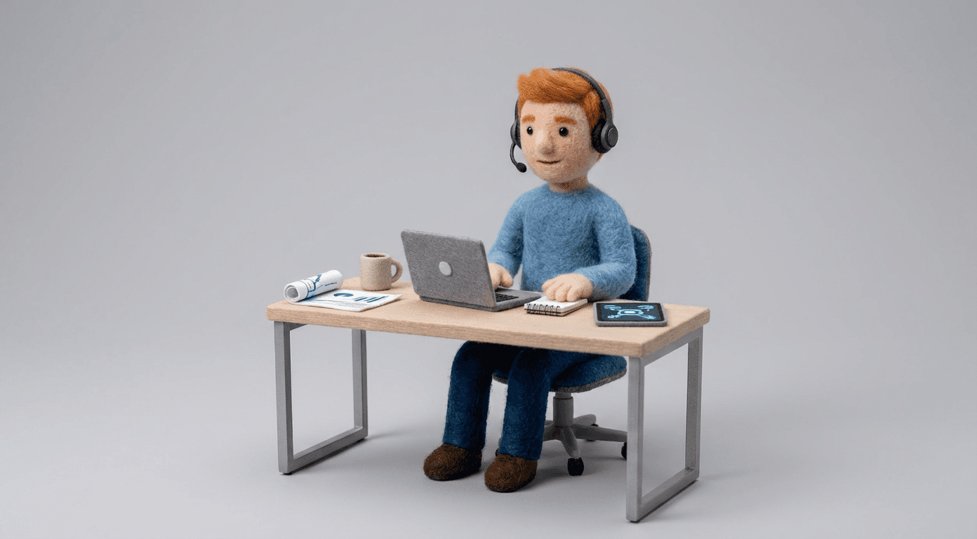 Customer support agent at desk