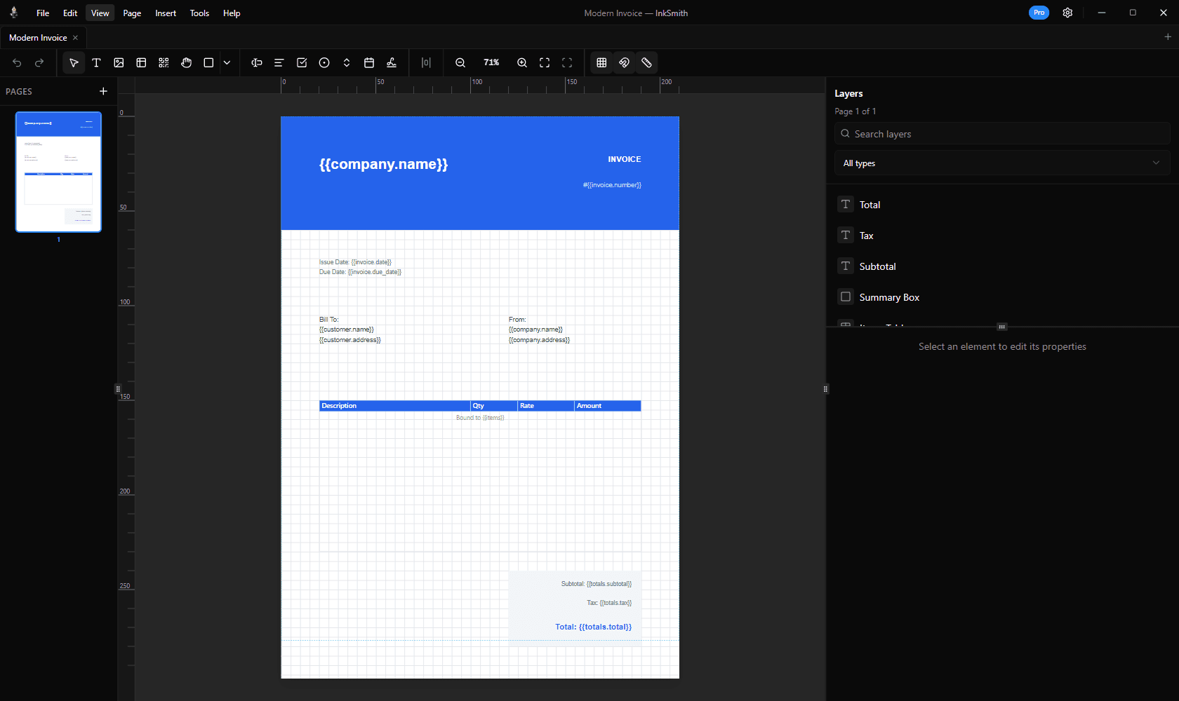 InkSmith visual invoice editor
